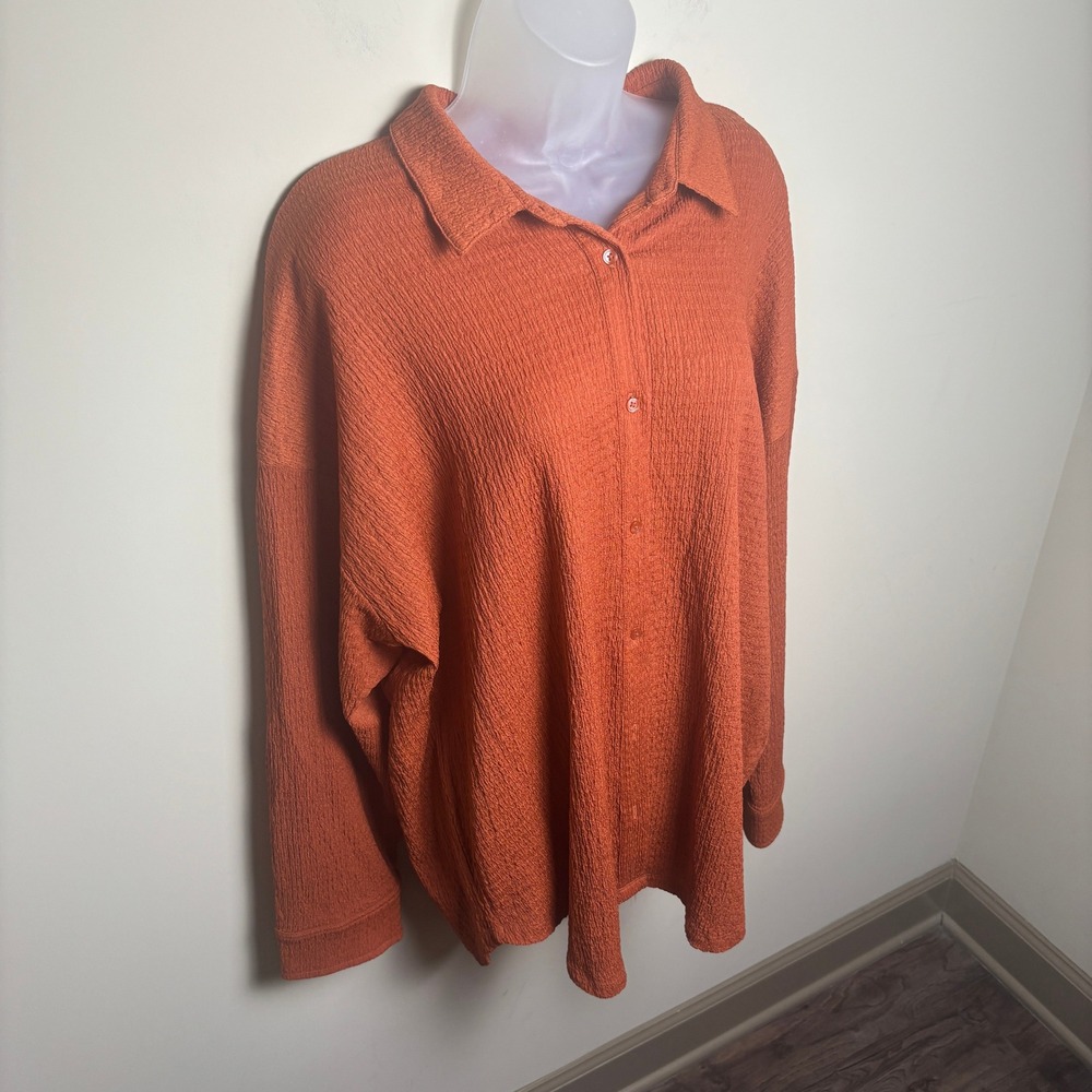 Fashion Nova Orange Oversized Long Sleeve Tunic Button Shirt Shorts Set Women XL - Picture 4 of 11